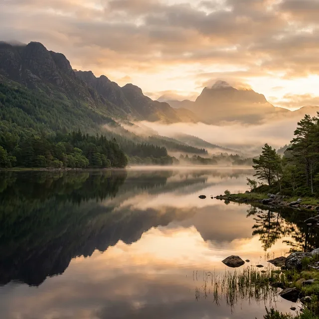 Горное озеро на рассвете